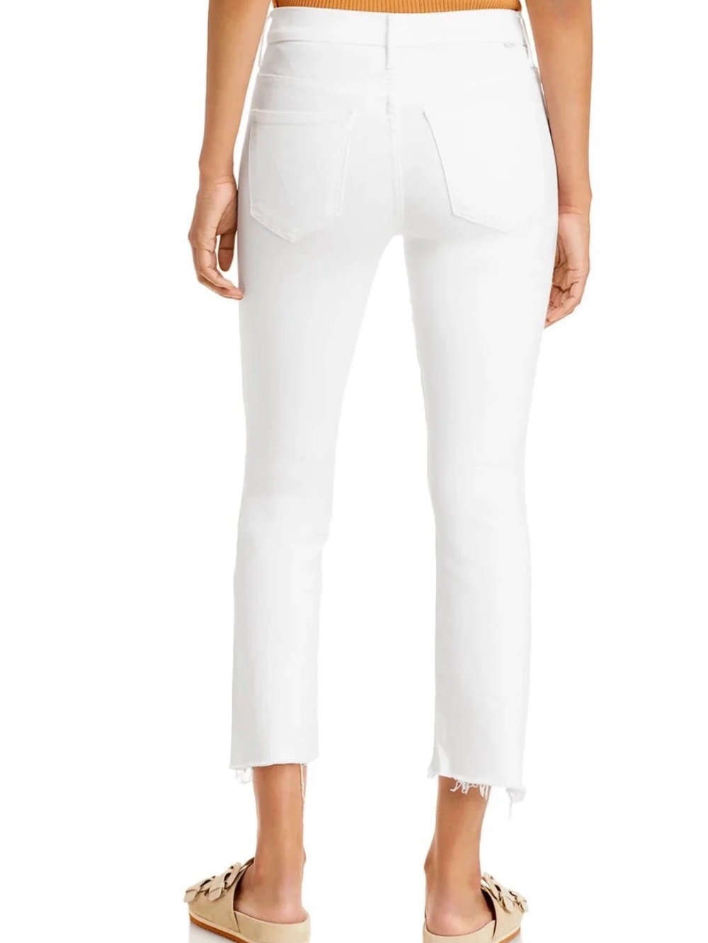 MOTHER The Insider Crop Step Fray Jeans White MSRP $228